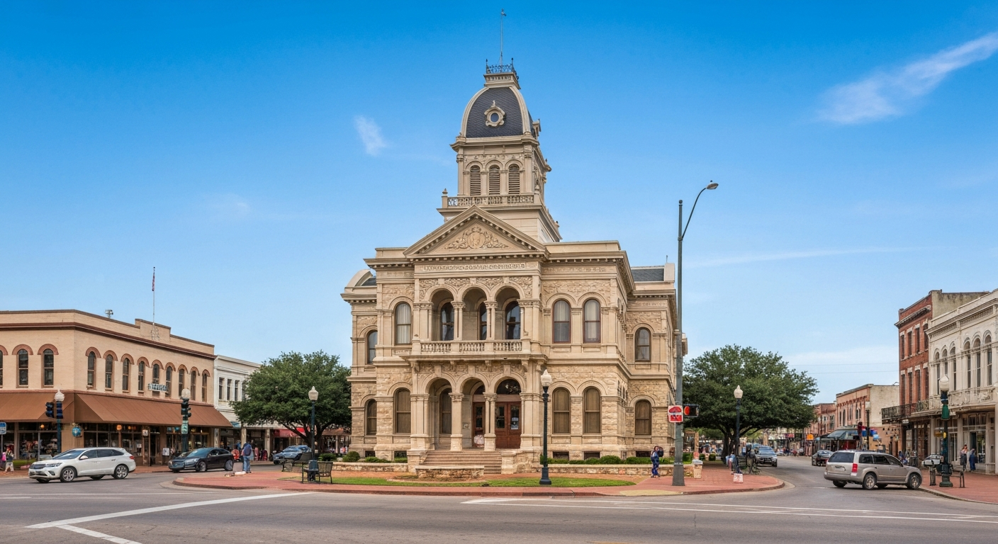 Georgetown, Texas historic town square at golden hour