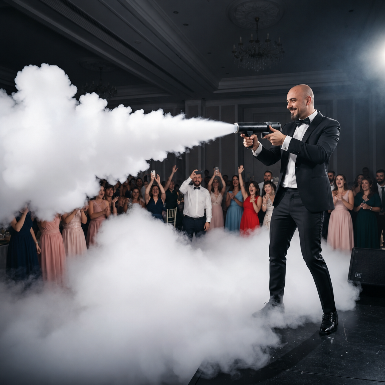 Illustrative promotional composition of Andrés with a CO₂ event effect, edited from his portrait
